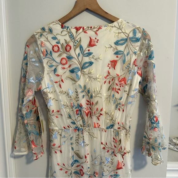 NWT Reba White Pink Blue Floral Embroidered Desert Maxi Dress Small - Picture 6 of 14